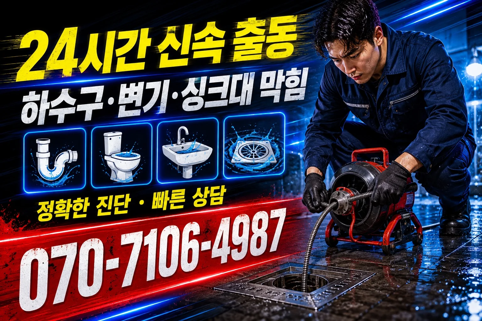 한아람배관 네온 하수구 관통 작업 서비스 안내